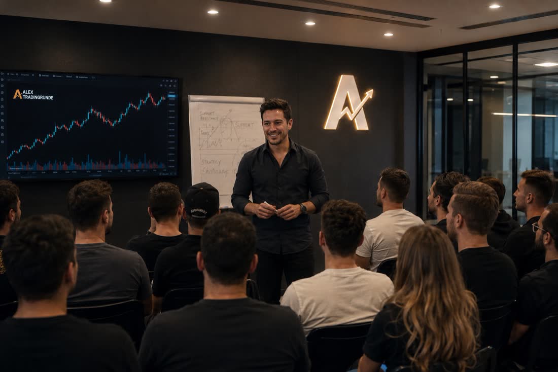 Alex Zimmermann spricht live bei einem Community-Event der Alex Tradingrunde