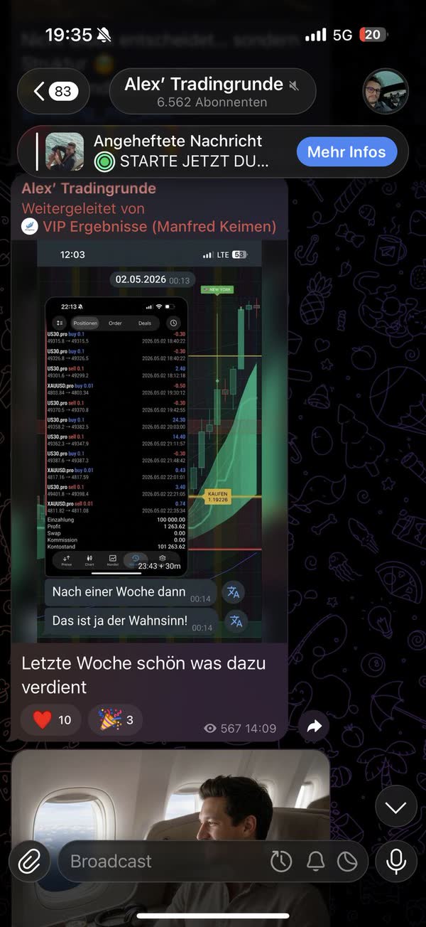 Screenshot des Telegram-Kanals der Alex Tradingrunde